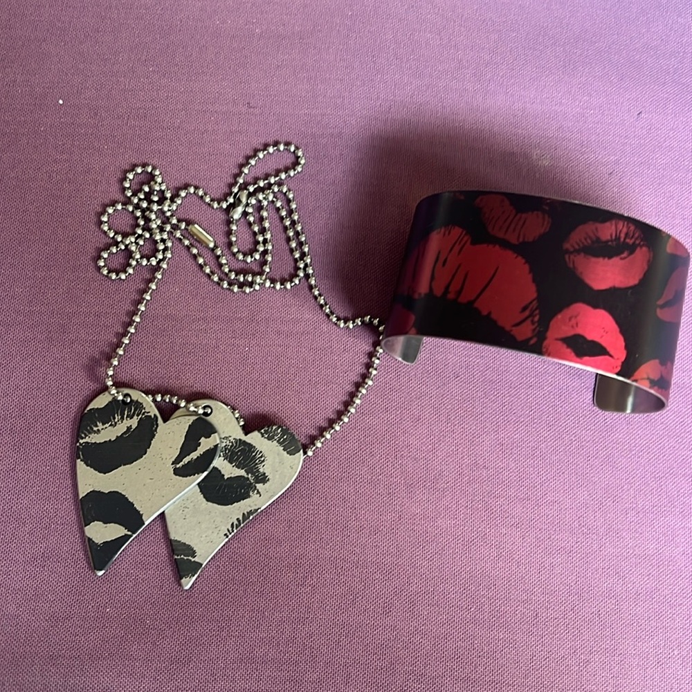 Tattooed Steel Necklace with Matching Cuff Bracelet